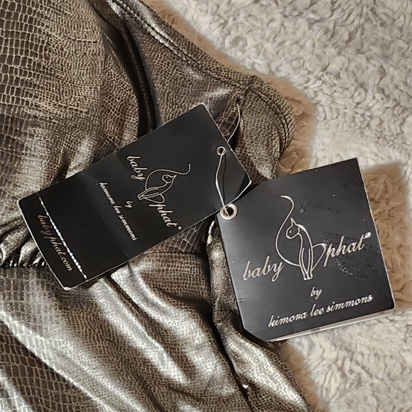 VTG Baby Phat 3X Bikini Set Pewter Snakeskin Metallic Babydoll Top Y2K Plus Size - Picture 7 of 16